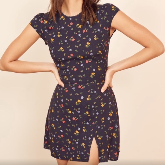 Reformation Lena Blue Floral Mini Dress SIZE 2 - Picture 1 of 6
